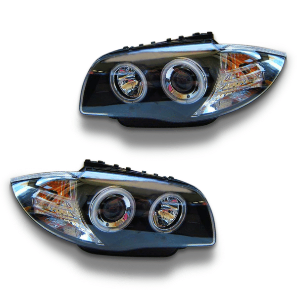 LED Angel Eye Projector Head Lights for BMW E81 / E82 / E87 / E88 1 Series 2004-2011 - Black-Auto Lighting Garage