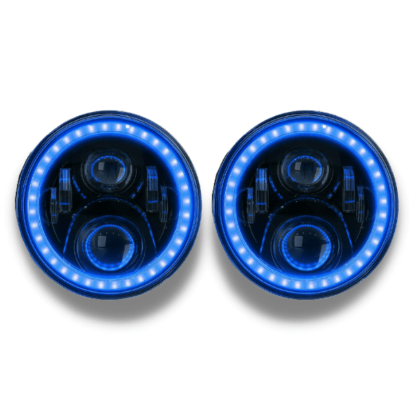 LED Halo Head Lights with Blue DRL for 60 / 70 / 73 / 75 / 78 / 79 Series Toyota Landcruiser-Auto Lighting Garage