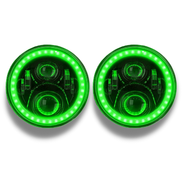 LED Halo Head Lights with Green DRL for Jeep Wrangler JK / TJ-Auto Lighting Garage