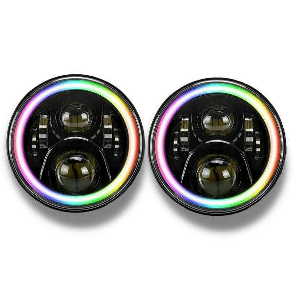 LED Halo RGB Head Lights with Multicolour DRL for Jeep Wrangler JK / TJ / CJ 1997-2018-Auto Lighting Garage