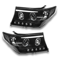 LED Angel Eye Projector Head Lights for 200 Series Toyota Landcruiser 08/2007-10/2015 - Black-Auto Lighting Garage