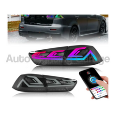 LED RGB Tail Lights with Sequential Indicators & Smoked Black Lens for CJ Mitsubishi Lancer 2007-2018-Auto Lighting Garage