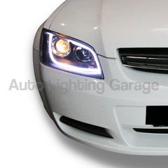 DRL LED Projector Head Lights for VE Holden Commodore Series 1 2006-2010 - Black - Auto Lighting Garage