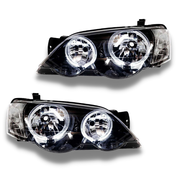 LED Angel Eye Head Lights for BA / BF XR Ford Falcon - Black Altezza S ...