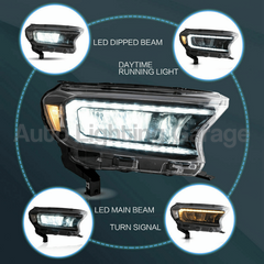 LED DRL Head Lights with Sequential Indicators for PX2 / PX3 Ford Ranger & Everest 2016-2021-Auto Lighting Garage