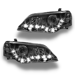 LED DRL Projector Head Lights for BA / BF Ford Falcon XR6 / XR8 2002-2008 - Black-Auto Lighting Garage