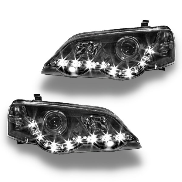 LED DRL Projector Head Lights for BA / BF Ford Falcon XR6 / XR8 2002-2008 - Black-Auto Lighting Garage