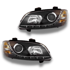 LED DRL Projector Head Lights for VE Holden Commodore Series 2 2010-2013 - Black-Auto Lighting Garage