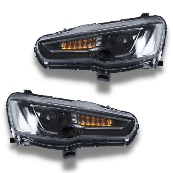 LED DRL Projector Head Lights with Sequential Indicators for Mitsubishi Lancer CJ / CF / EVO X 2008-2017-Auto Lighting Garage