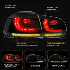 LED Tail Lights with Sequential Indicators & Smoked Black Lens for Volkswagen Golf 6 MK6 GTI Hatch 2008-2013-Auto Lighting Garage