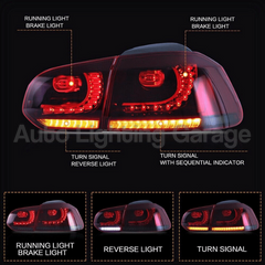 LED Tail Lights with Sequential Indicators & Smoked Red Lens for Volkswagen Golf 6 MK6 GTI Hatch 2008-2013-Auto Lighting Garage