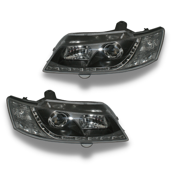 LED DRL Projector Head Lights for VY Holden Commodore 2002-2004 - Black - Auto Lighting Garage