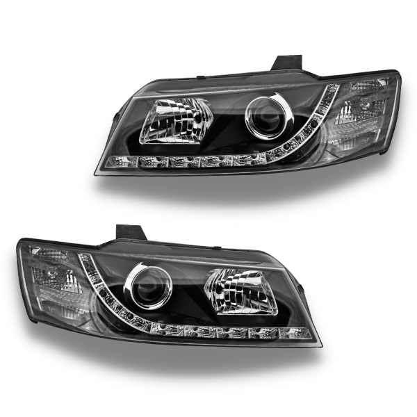 LED DRL Projector Head Lights for VZ Holden Commodore 2004-2006 - Black - Auto Lighting Garage